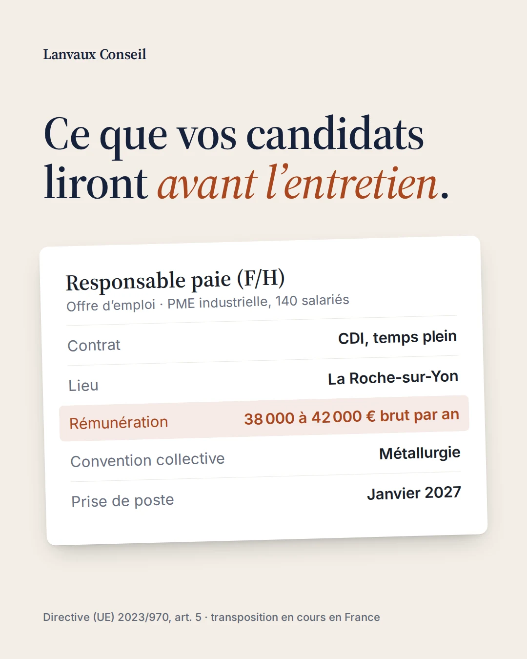 Une offre d'emploi avec la fourchette de salaire surlignée